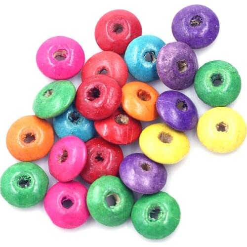 100Pcs Wood Spacer Beads Wooden Flying Saucer Dyed Abacus Round Mixed Colors Crafts Jewelry Making Finding 14x6mm(4/8"x2/8")