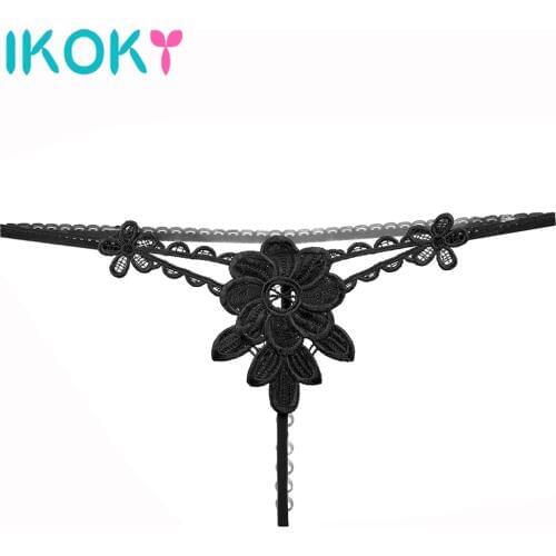 Flirt Sexy Lingerie For Women Porn Lace T-back Erotic Underwear Embroidery G-string Thong Panties Clit Bead Women Crotch Panties