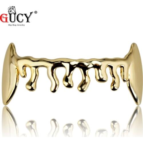 GUCY Hip Hop Vampire Fangs Teeth Grills Gold Silver Plated Drop Vampire Dracula Bottom Teeth Grillz Halloween Gift
