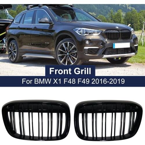 2PCS Gloss Black Double Line Dual Slat Grille Racing Grill for BMW X1 F48 F49 2016-2019 XDrive Front Bumper M style Car Grilles