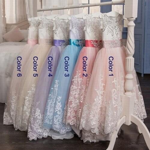 Lavender Kids Flower Girl Dresses For Wedding Birthday New Lace Princess Gown First Communion Dresses Vestidos Largos De Flores