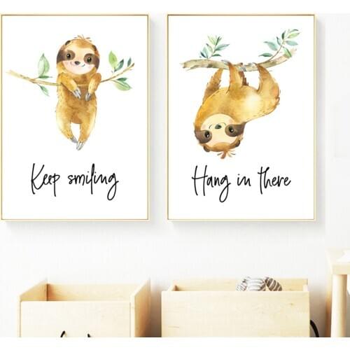 Nordic Style Prints Modular Pictures Wall Art Cute Sloth Tree Cartoon Animal Poster Canvas Painting For Children Room Home Decor