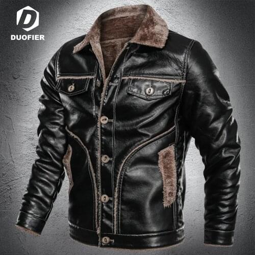 Winter Jackets Man New Leather Jacket Fur Lined Turn Down Collar Male Buttons Casual Coats Black Thick Warm Coat Plus Size 8XL