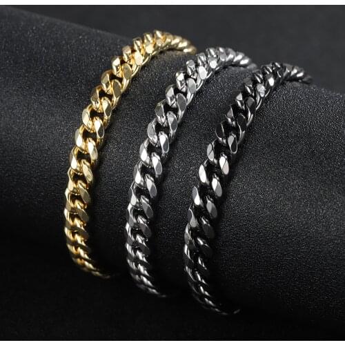 Mens Cuban Link Chain Bracelets Stainless Steel Gold Black Color Male Choker colar Jewelry Gifts for Him