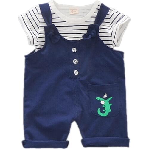 New Summer Baby Boys Clothes Suit Children Girl Striped T Shirt Overalls 2Pcs/set Toddler Fashion Casual Clothing Kids Tracksuit