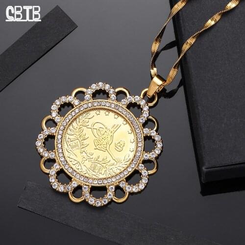 Wholesale Rabiya Ancient Coin Pendant Muslim Crystal Necklace Women/Men Golden Vintage Jewelry Middle East Africa Gifts