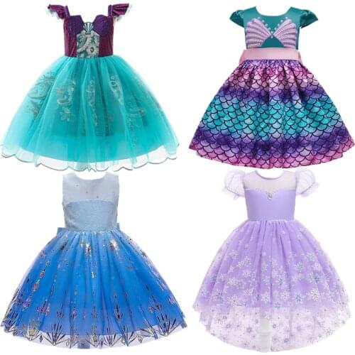 Frozen Elsa Girls Princess Dress Cute Mermaid Sophia Cinderella Ball Gown Dress Party Dresses for Girls Luxury Dress Christmas
