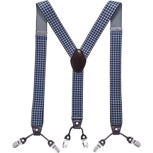 3.5*125cm Fashion Suspenders Genuine Leather 6 Clips Brace Male Vintage Casual Wedding Party Trousers Strap Husbands Gift