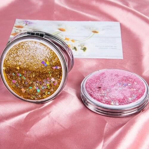 Portable Double-Sided Folding Cosmetic Mirror Female Gifts With Flowing Sparkling Sand Mini Makeup Mirror Compact Pocket Mirrors