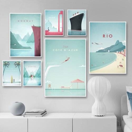 Illustration Travel Poster Nordic Minimalist Print Vintage Landscape Canvas Art Painting Wall Picture Living Room Decoration