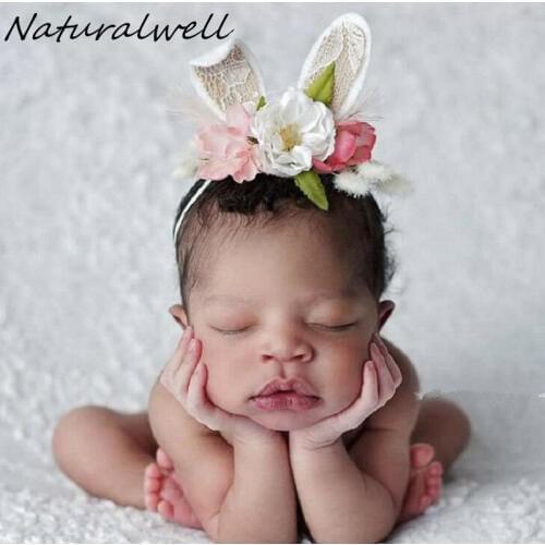 Naturalwell Girls Bunny ear flower crown headband Newborn flower headbands floral crown photo prop Eater Bunny hairband HB149D