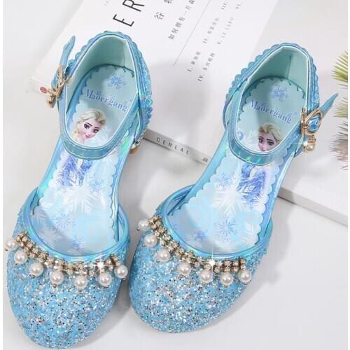 Princess Frozen Girls Sandals Sweet Children High Heeled Sandals With Rhinestone Kids Crystal Shoes Glitter Shoes