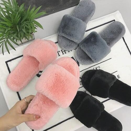 Fluffy furry slippers woman home cozy shoes winter fur slippers 3 colors flat slippers indoor fashion shoes zapatos mujer 2018