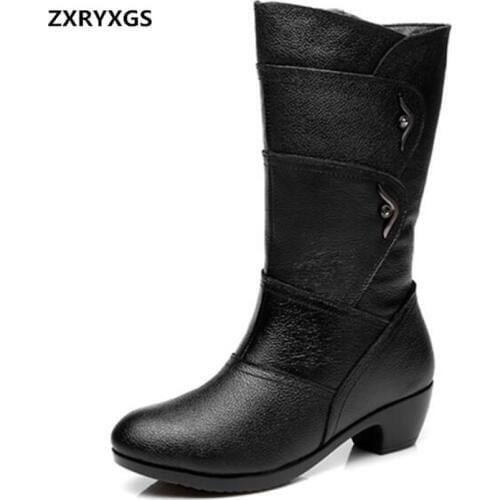 Plus Size Top Cowhide Autumn Winter Boots Warm Shoes Woman Leather Boots Comfort Non-Slip Warm Snow Boots Fashion Shoes Boots