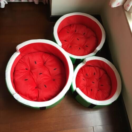 Cute watermelon cat dog pet House sofa bed Kennel winter Fleece warm Dog puppy mat cushion nest funny dog house bed