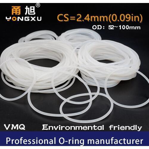 White Silicon O-ring Silicone/VMQ CS2.4mm OD52/55/56/58/60/65/70/75/80/85/90/95/100*2.4mm O Ring Seal Rubber Gasket Rings Washer