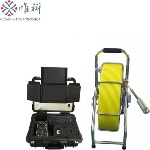 Vicam 60m AHD pipe inspection camera with 29mm self leveling camera head and built in 512hz transmitter and 10inch lcd monitor