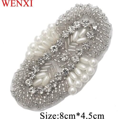 WENXI 20CS Wholesale Sliver Crystal Beads Rhinestone Applique Patch For Shoes Wedding Dress Belt Accessories WX921