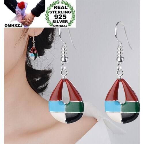OMHXZJ Wholesale European Fashion Hot Woman Girl Party Birthday Wedding Gift Water Drop Colorful Tai Silver Drop Earrings EA483