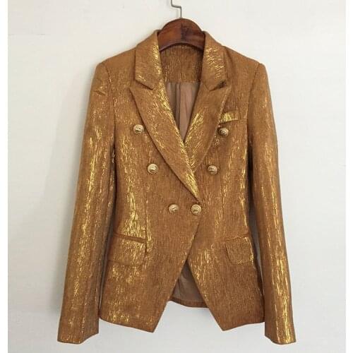 HIGH QUALITY New Fashion 2021 Designer Blazer Jacket Womens Lion Metal Buttons Double Breasted Blazer Outer Coat Gold