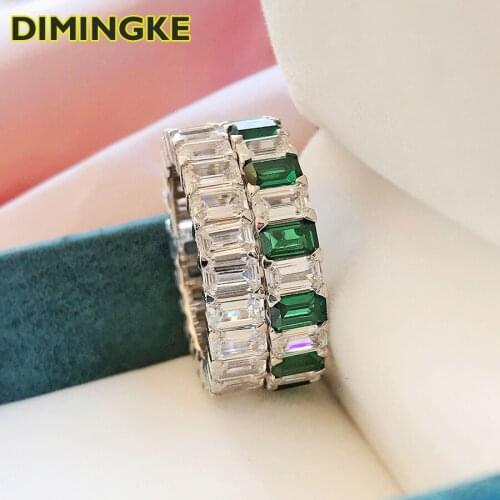 DIMINGKE Fashion Super Flash Green Red White All Diamond Womens Ring 100%-S925 Sterling Silver High Ring Jewelry Party