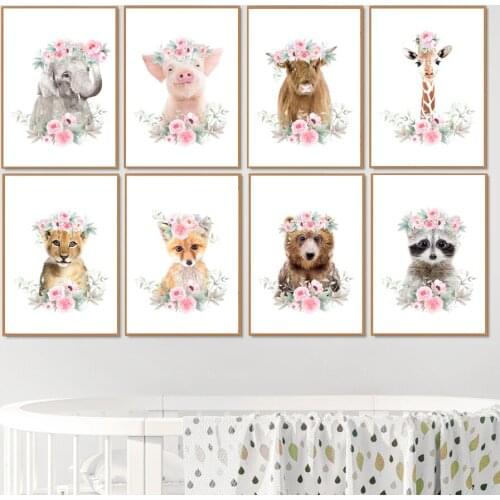 Giraffe Raccoon Fox Bear Rabbit Cow Pig Nursery Wall Art Canvas Painting Nordic Posters And Prints Wall Pictures Kids Room Decor