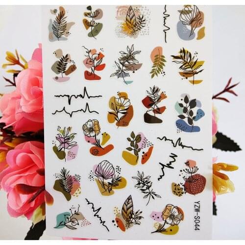 3D Nail Sticker Art Geometry Flowers Leaf Nails Decoraciones foil Watercolor Stickers for Manicure Designer Sliders Accesorios