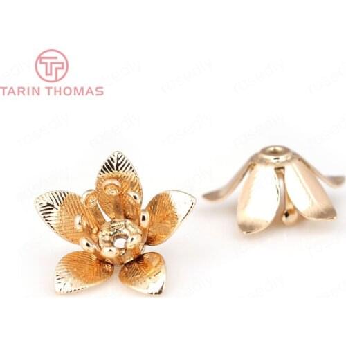 6PCS 14MM 24K Champagne Gold Color Plated Brass Flower Spacers High Quality Diy Jewelry Accessories