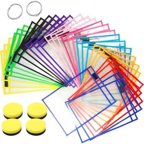 AAY-30Pcs Dry Erase Pockets Reusable Sleeves Clear Teacher Supplies for Classroom, School & Homeschool Organization