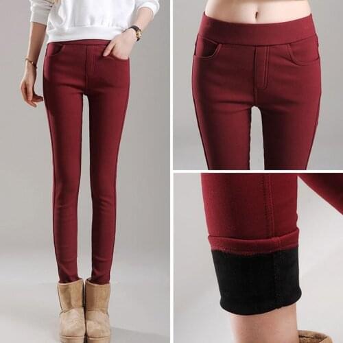 Plus Size 4XL 2020 New Thick Pencil Pants For Women Winter Warm Skinny Femme Trousers With Velvet Inside Solid Slim Female Pants
