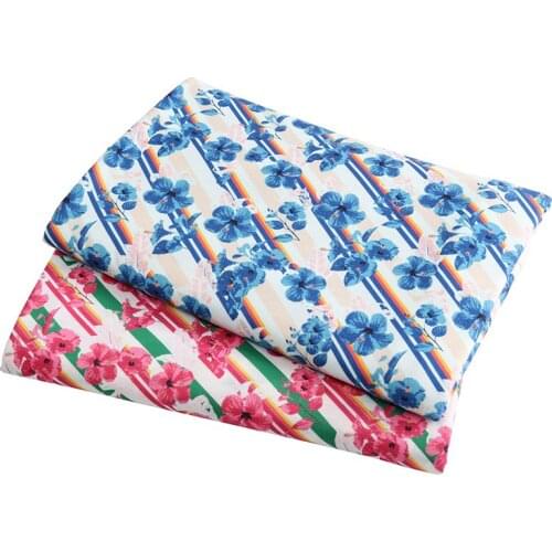 Stretchy Flower Print Fabric Knit Elastic Jersey Fabric For Dress Or t-Shirt 50*150 Cm/Piece KA38