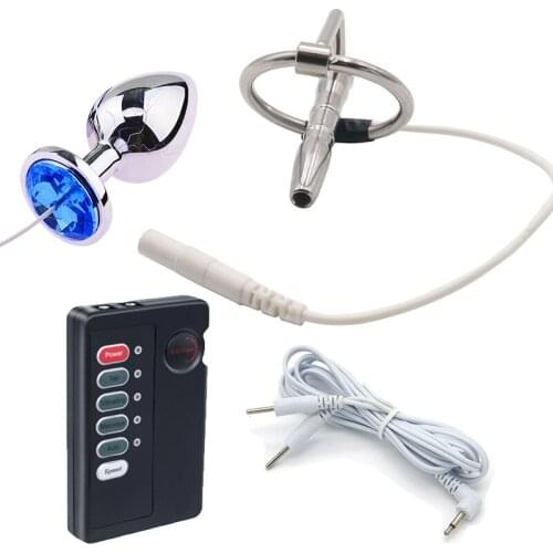Electric Shock Male Urethra Catheter Dilator Metal Penis Foreskin Ring Electro Anal Plug Masturbation Massager Sex Toys for Men