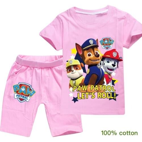 PAW PATROL Boys Summer Clothing Set Baby Girl Clothes Kid Cotton T-shirt+pants 2 Pieces Suit For Children Toddler Cartoon Suits