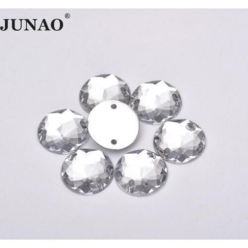 JUNAO 6 8 10 12 16 20 30 mm Clear White Crystal Acrylic Rhinestones Sewing Round Beads Flat Back Gems Scrapbook Strass for Craft