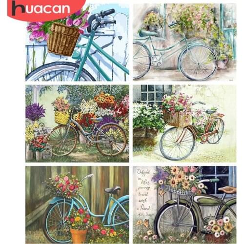 HUACAN Full Square Diamond Painting 5d Bicycle Mosaic Flower Handicraft DIY Diamond Embroidery Landscape Home Decor
