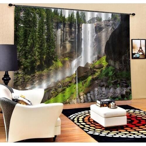 Beautiful Photo Fashion Customized 3D Curtains waterfall curtains landscape green scenery curtains