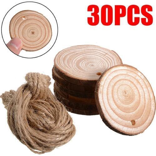 30pcs 5-6cm Natural Blank Wood Pieces Slice Round Unfinished Wooden Discs for Crafts Wooden DIY Ornaments