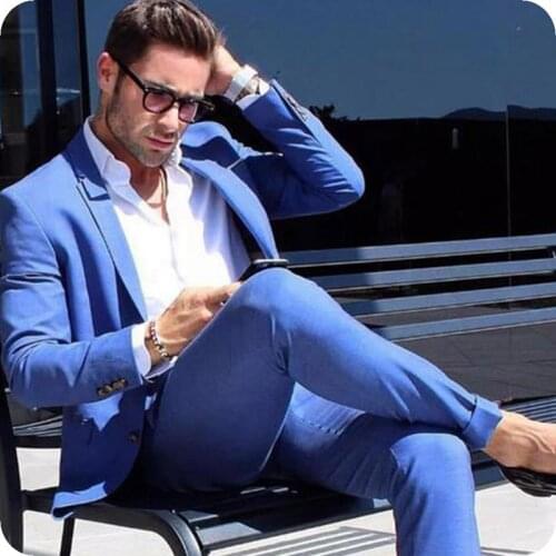 Blue Mens Suits Wedding Suits Jacket Men Prom Bridegroom Custom Tuxedos Slim Fit Formal Best Man Blazer 2piece Terno Masculino