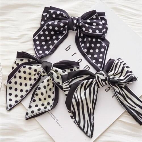 New Japanese and Korean Style Satin Bow Print Barrettes Bandeau Head Clip Ornament