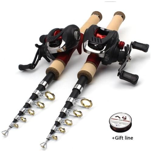 NEW 1.65M telescopic Carbon Casting Rod Superhard Boat pocket Lure Fishing Rod With Reel Set Fishing Tackle Rod Combo line