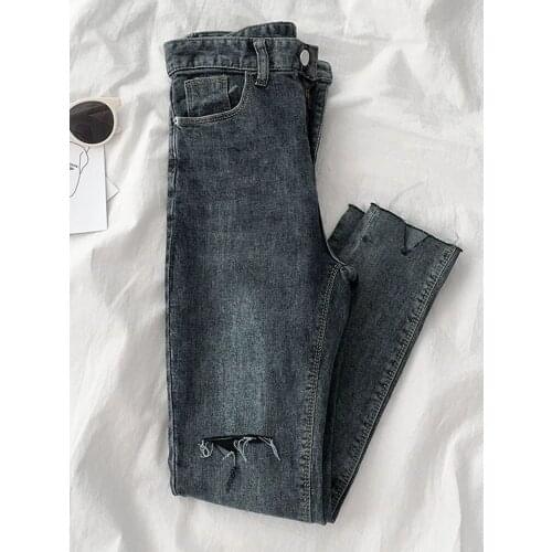 2020 new Womens Denim Skinny Ripped Pants High Waist Stretch Jeans Slim Pencil Trousers