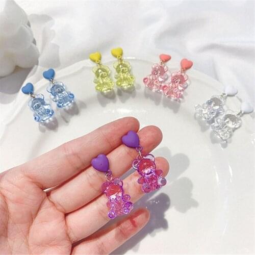New Pair Cute Transparent Bear Animal Ear Studs Female Candy Multicolor Resin Three-Dimensional Jewelry Fashion Earrings Girl