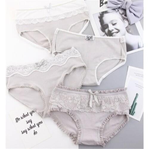 New 4Pcs/Lot Girl Panties Underwear Lace Briefs Cotton Lingerie Soft Comfortable Bowknot Cartoon Panty Wholesale JH-04