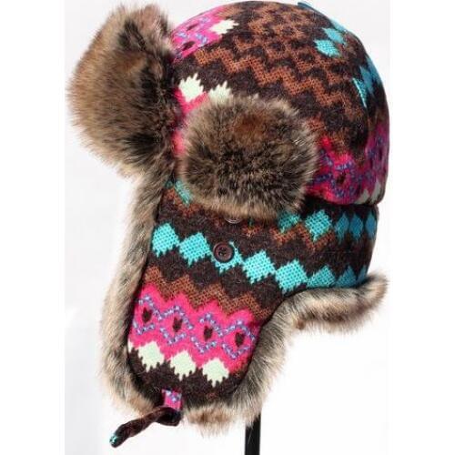 Super warm! autumn and winter womens thicken thermal hat Small plaid knitted fur cap ear skiing motorcycle hat warm winter cap