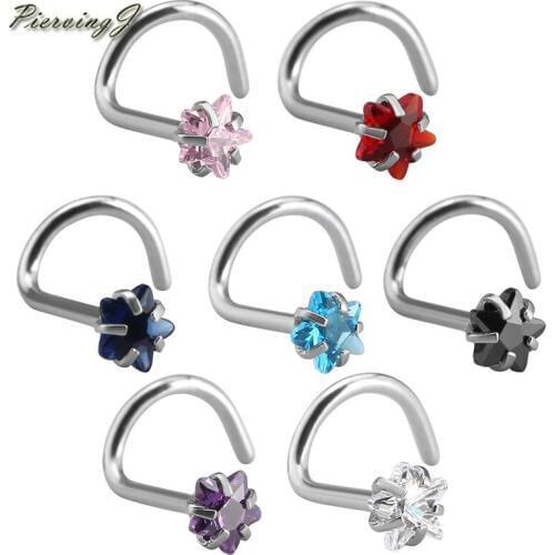 PiercingJ Fashion Stainless Steel Star sahpe zircon Nose Piercing Kit Nose Ring mixed Colors Nose Piercing 7pcs gifts for love