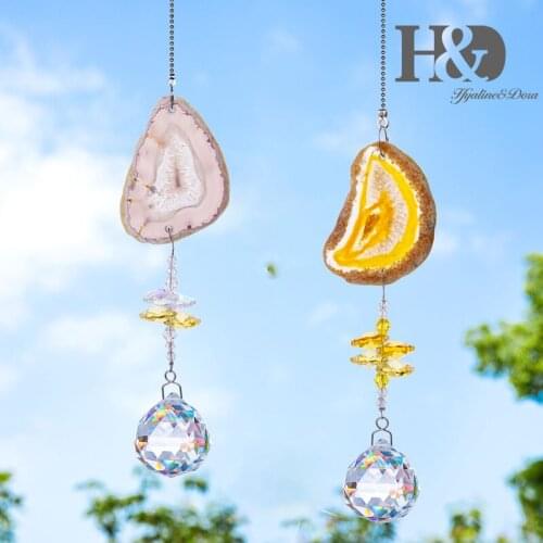 H&D 2pcs 30mm Crystal Ball Prisms Pendants Hanging Natural Agate Charm Rianbow Suncatcher Ornament Rainbow Maker Home Decor Gift