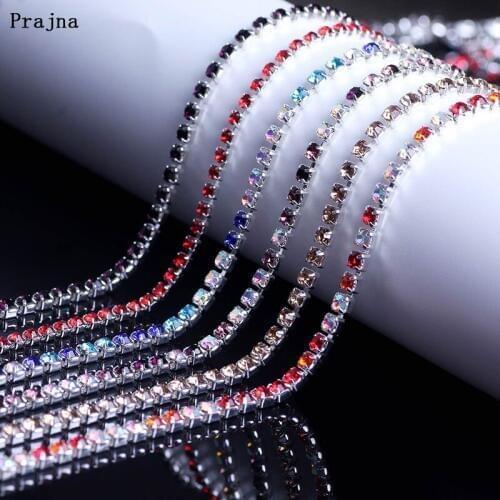 Prajna Nail Art Sew on Crystal Rhinestone Chain Silver Cup Claw Glass Rhinestones Trim for Clothes Decorations Strass Hotfix Z
