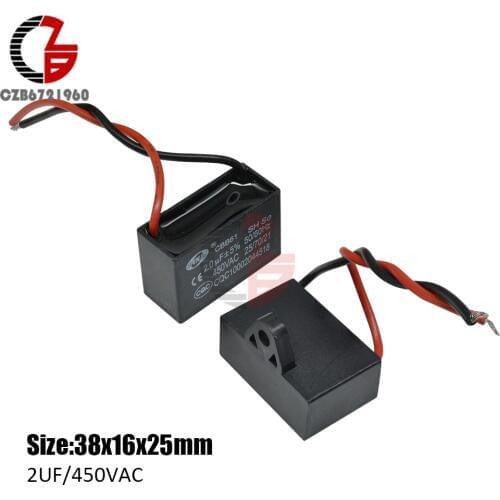 CBB61 Starting Capacitance AC Fan Capacitor 2 Wires 2UF 450V AC Terminal Ceiling Fan Motor Running Rectangle Capacitor