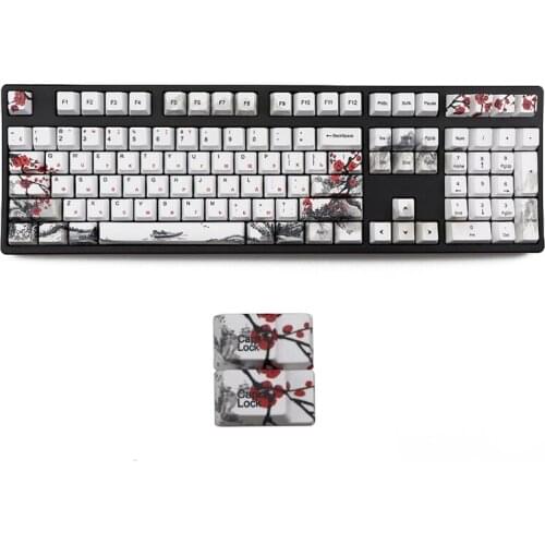 G32B Russian Wangjiang Plum Blossom PBT Five sides Dye-subbed 110 Keys OEM Profile Russian Keycap for Diy Mechanical Keyboard