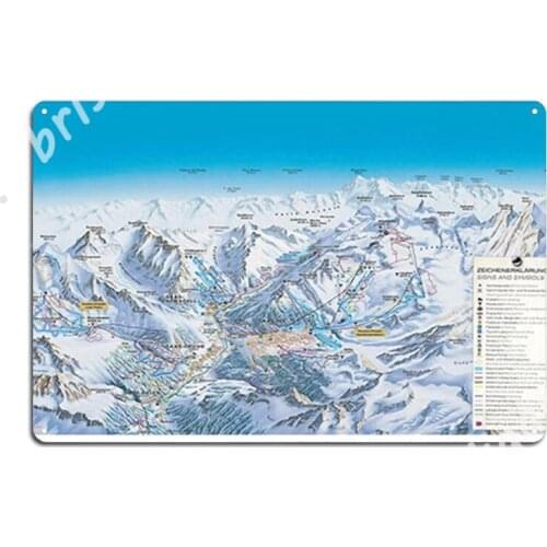 Saas Fee Ski Area Map Large Metal Signs Club Home Living Room create Wall Decor Tin sign Posters